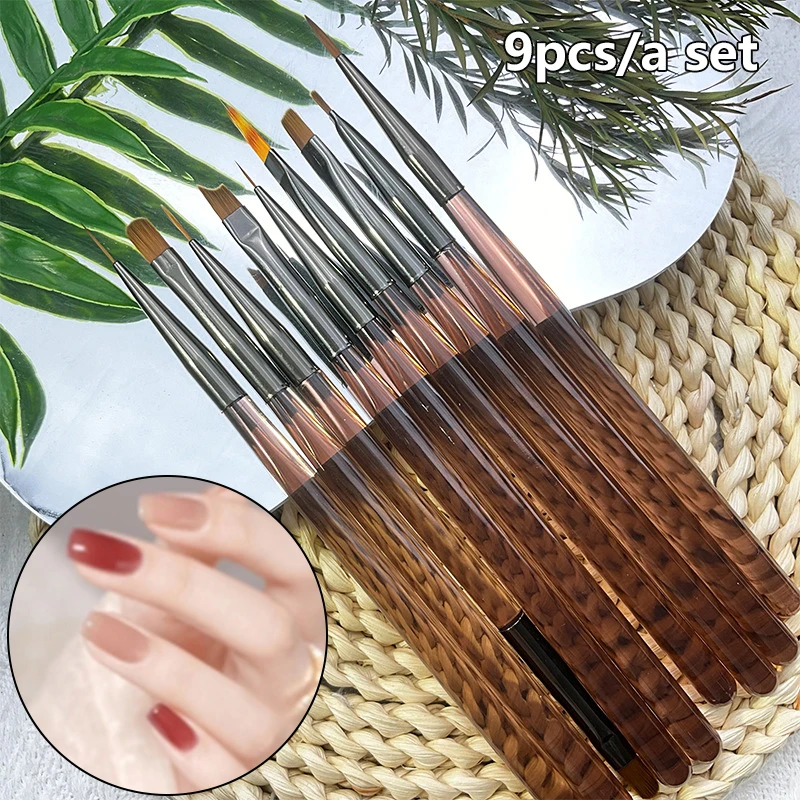 

DIY Brush Nail Acrylic Drawing Brush, 9PCS UV Gel Nail Brush Eyeliner For Nail Design Nail Tip Display Painting Tools