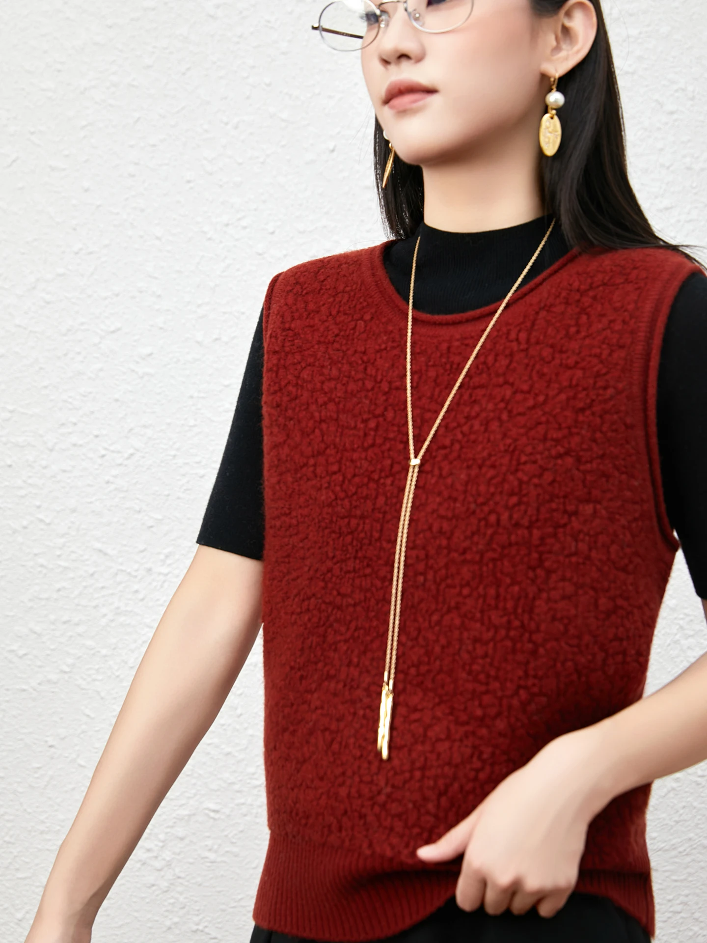 

Женский утолщенный теплый жилет без рукавов с круглым вырезом из 100% мериносовой шерсти, осенне-зимний сезонный комфортный повседневный топ