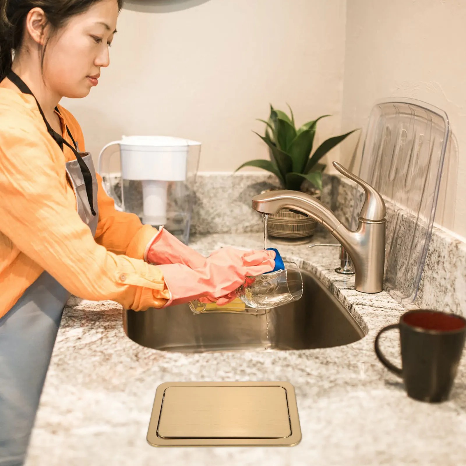 

Stainless Steel Embedded Countertop Trash Can Lid Swing Flap Cover for Kitchen Bathroom Office Commercial Use Rectangle Recessed