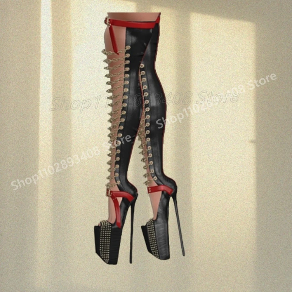 

Hollow Front Metal Chain Design Over the Knee Boots Crystals Decor Stiletto High Heel Hot 2025 Women Shoes Summer Para Mujere