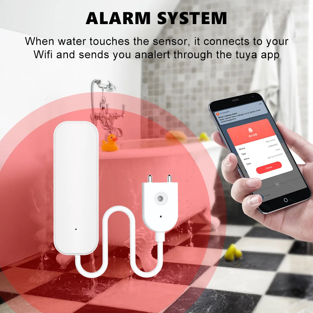 Tuya Smart Flood Leakage Sensor Remote Monitor WiFi Water Overflow Level Detector Water Leak Sensor Security Sound Alarm System