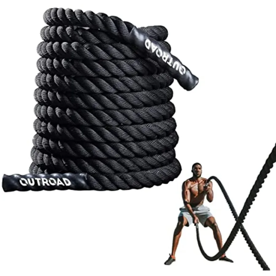 

Battle Ropes 1.5 inch 30 ft - Polyester Workout Rope Heavy for Home Body Workouts Building Muscle, Black