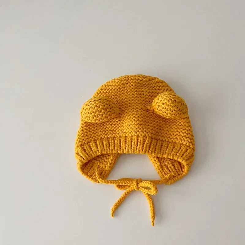 Gorro dulce para recién nacido, gorro de ganchillo con orejas de oso de dibujos animados Kawaii para bebé, niño y niña, gorro cálido para otoño e