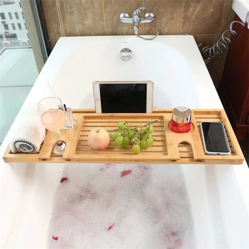 

Minimalist Bamboo Bathtub Rack, Guesthouse Bath Shelf, Simple Bathtub Storage Tray, Wooden Tub Caddy for Soaking Essentials