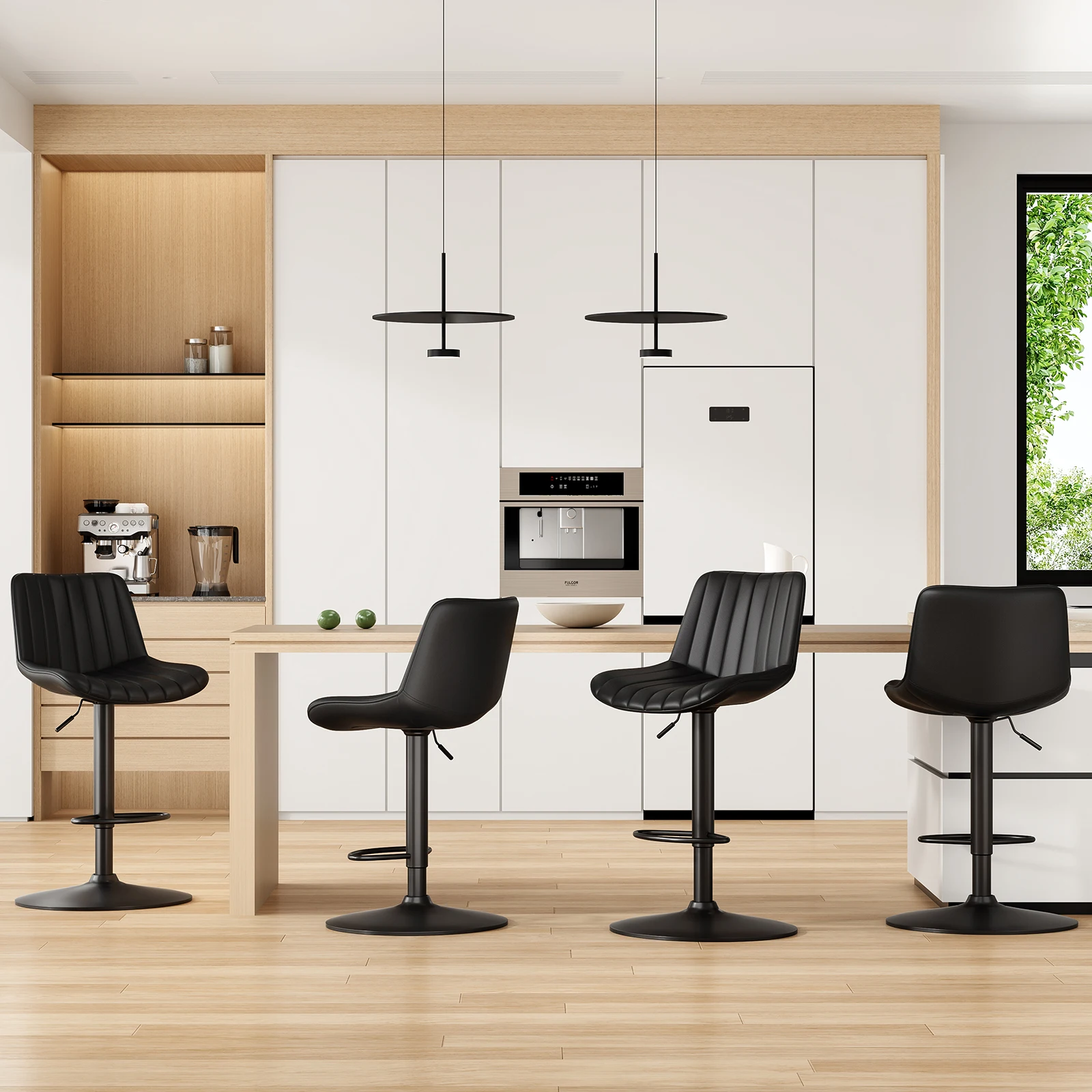 Farini Bar Stools Set of 2, Adjustable Swivel Counter Height Chairs with Back