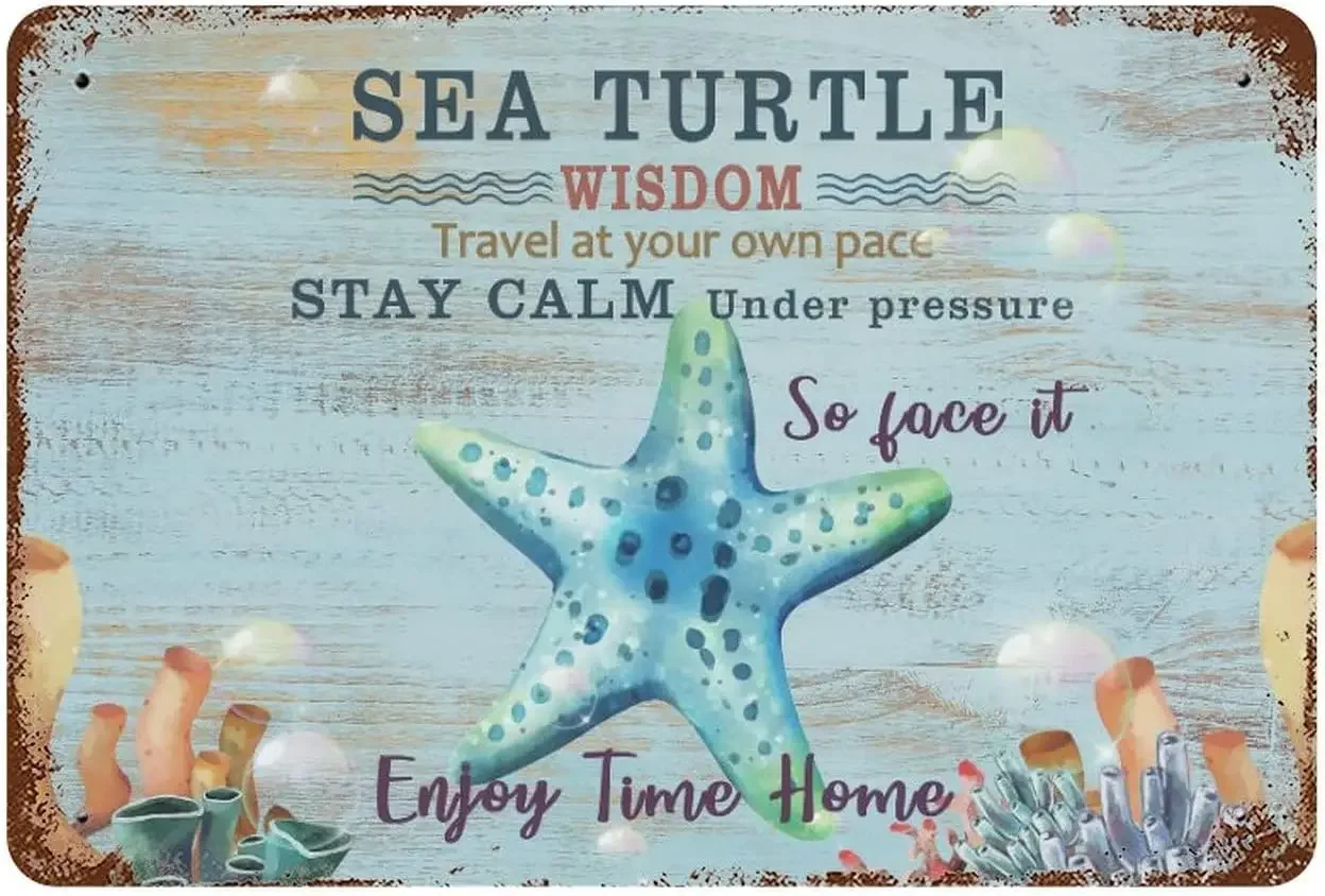 Outdoor Signs and Decor Sea Turtle Wisdom Tin Signs 8x12 Inch Beach Theme Retro Tin Signs Funny Wall Decorations