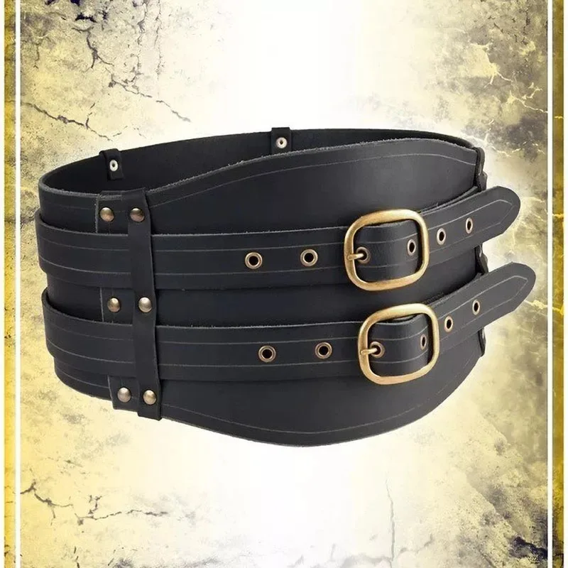 Medieval Steampunk Festival Wide Faux Leather Belt Gothic Larp Cosplay Viking Knight Waistband Waist Protector for Men Women