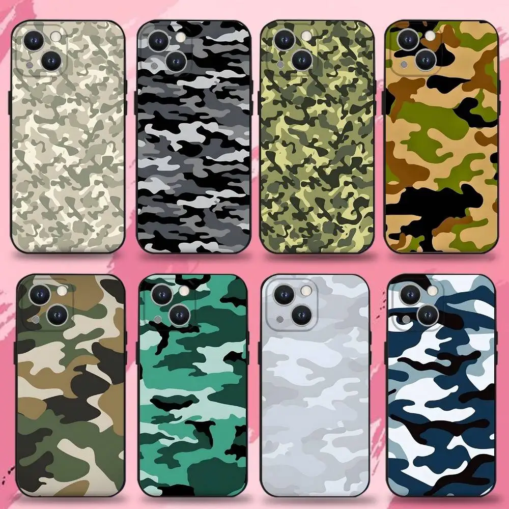 

Fashion Camouflage Phone Case For iPhone 16,15,14,13,12,11 Plus,Pro Max,XS,X,XR,SE,Mini,8,7,Soft Silicone Black Cover