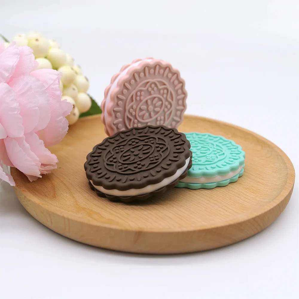 Cute-Idea 1pc Silicone Cookies Teether BPA Free Baby Nursing Pacifier Food Grade Teething Handmade DIY Accessory Baby Product