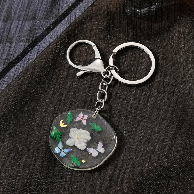 Creative Natrual Real Dried Flower Style Resin Key Chains Hibiscus Daisy Petal Pendant Lobster Clasp Keychain Pendant Keyring
