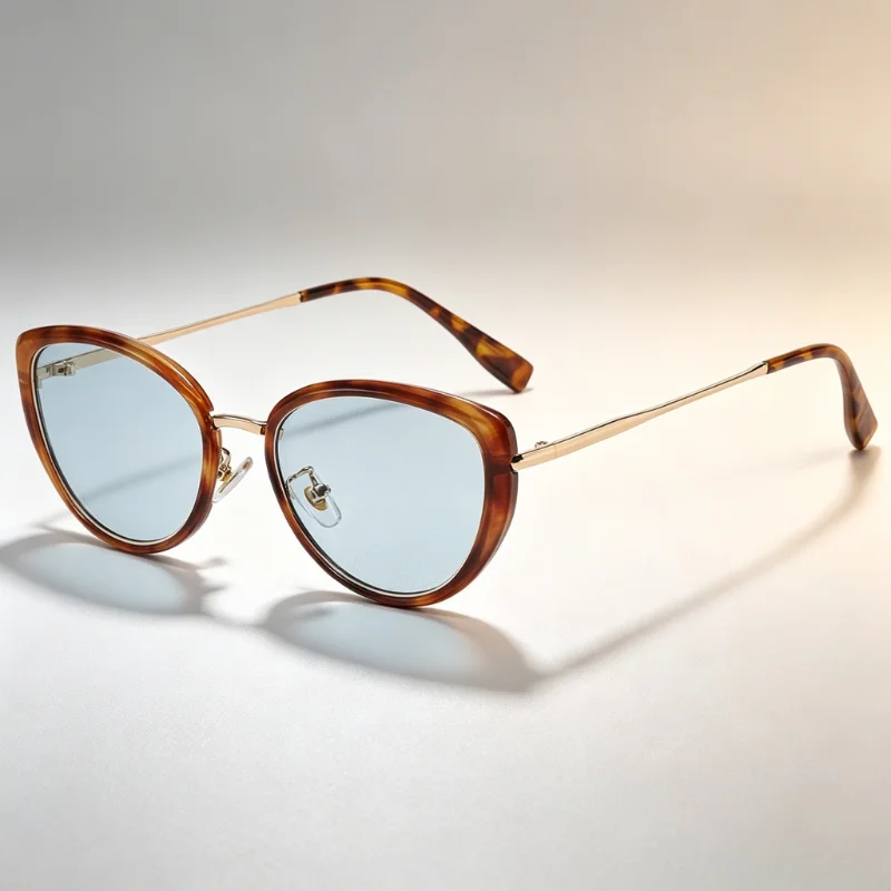 Stylish Women Cat Eye Sunglasses Tortoiseshell Frame Thin Metal Temple Luxury Fashion Eyewear for UV400 Shades Travel Streetwear
