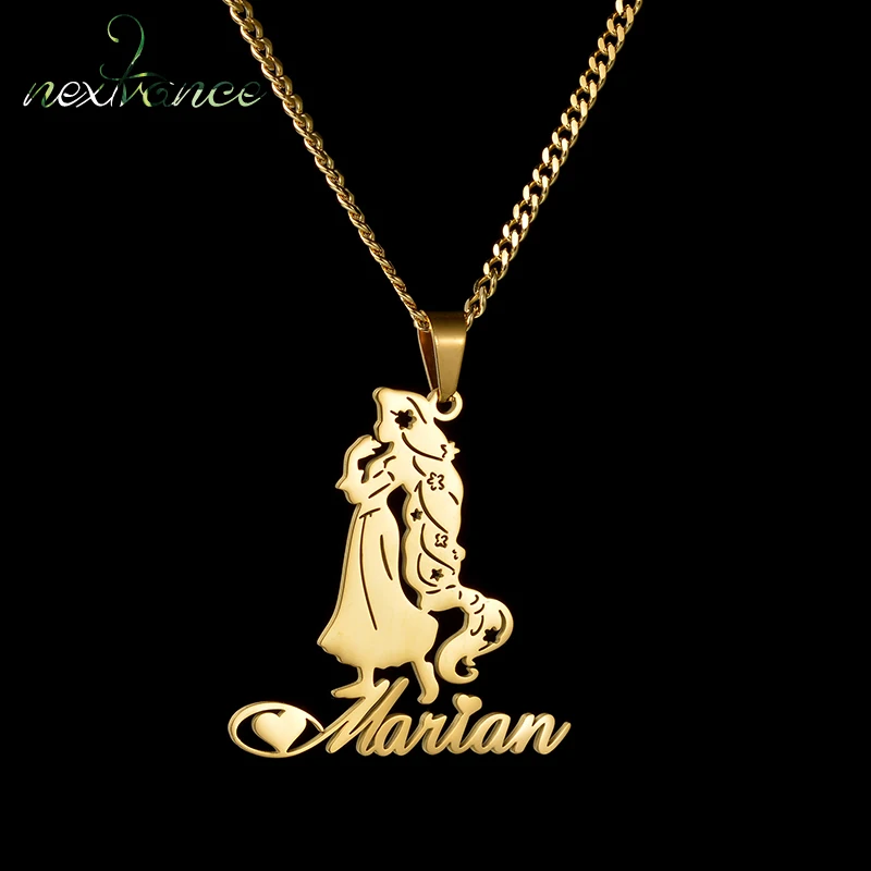 

Nextvance Personalized Custom Name Princess Necklace For Baby Girl Stainless Steel Nameplate Pendant Cuban Chain Jewelry Gifts