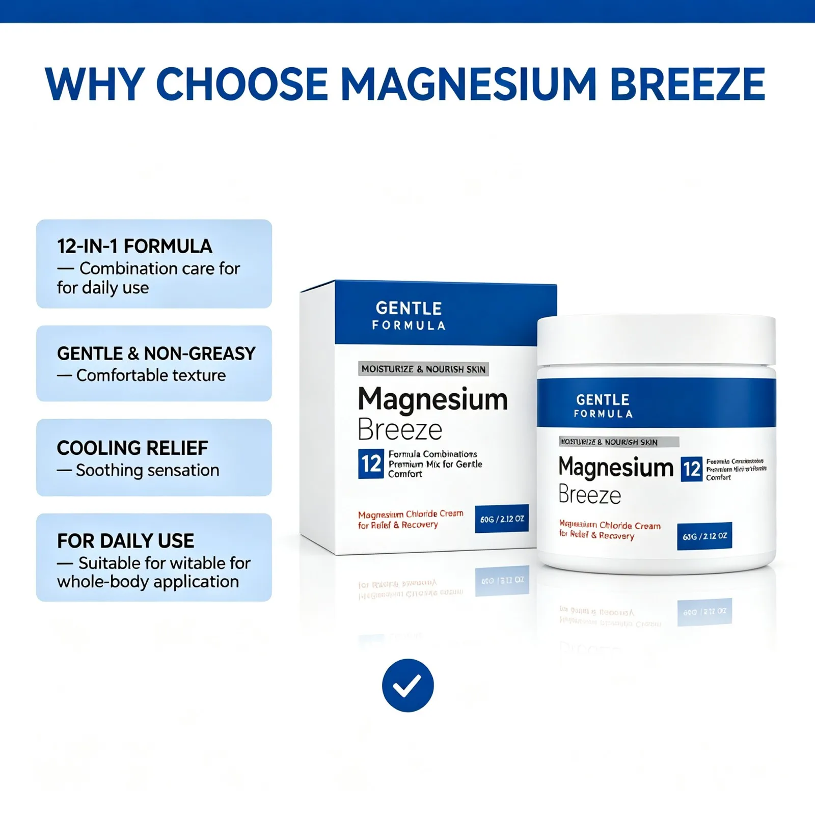 Magnesium-Körpercreme 60g, Post-Workout-Massage, Entspannung vor dem Schlafengehen, Beruhigend, Feuchtigkeitsspendend für Gelenke und Knie, Sanfte Hautpflege – Detail 6