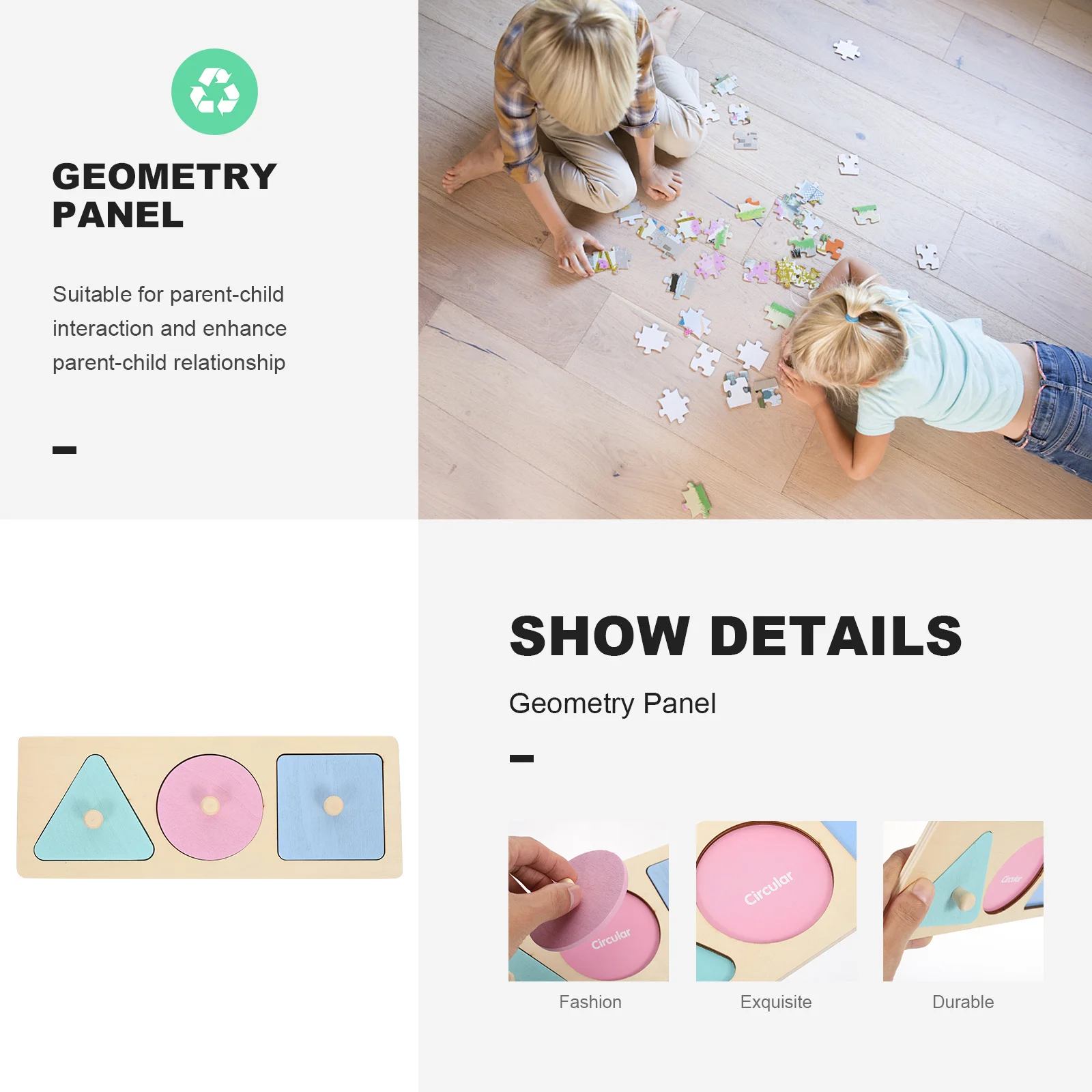 Planche de Puzzle en bois pour enfants, 1 ensemble de formes géométriques assorties, jeu d'apprentissage, couleur vive, artisanat fin, sûr, non toxique