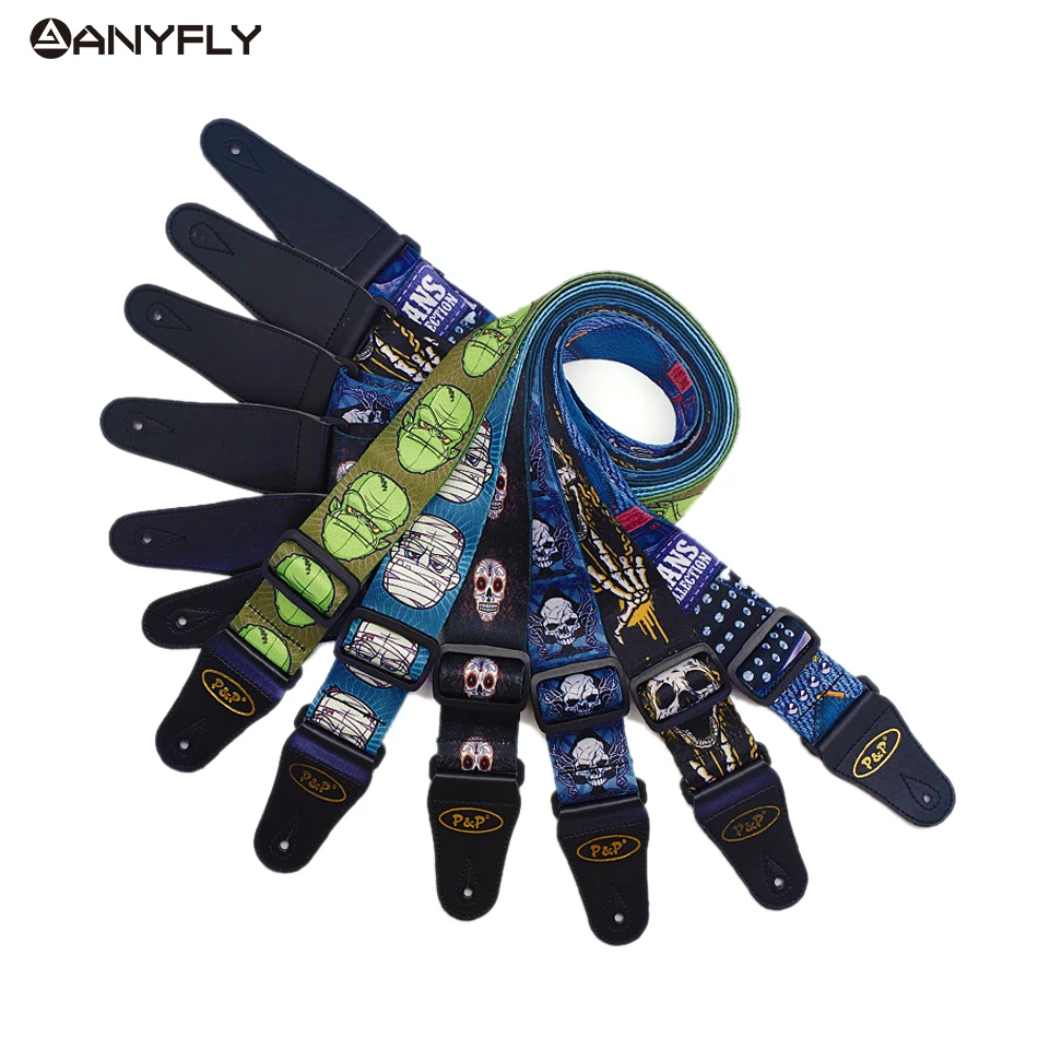 

Регулируемый кожаный ремень для бас-гитары, акустической гитары, полиэстер, с принтом черепа