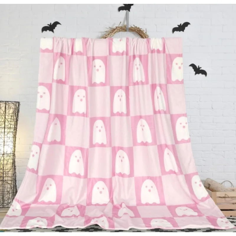 

Одеяло на Хэллоуин, розовое милое клетчатое одеяло с призраком, мягкое и удобное одеяло в клетку, подходящее для вечеринки, дома, кровати, дивана, кресла