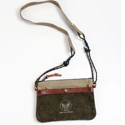 Tailor Brando American Vintage Military Style Size 23*16cm Canvas Bag Heavy Duty Washed Old Frosted Cowhide Shoulder Bag