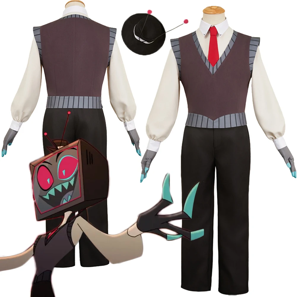 تمويه الجحيم نزل 2 VOX تأثيري رمادي البدلة سترة أعلى زي قبعة الملابس مجموعة ملابس ملابس الهالوين أغطية الرأس كرنفال حفلة