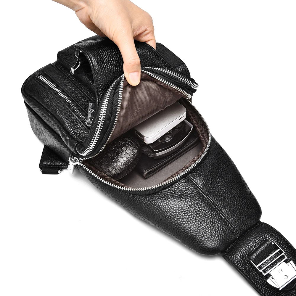 متعددة الطبقات جلد طبيعي الرجال حقيبة صدر للرجال الأعمال التنقل الجانب حقيبة جلد البقر حقيبة كروسبودي سعة كبيرة حقيبة رافعة الذكور