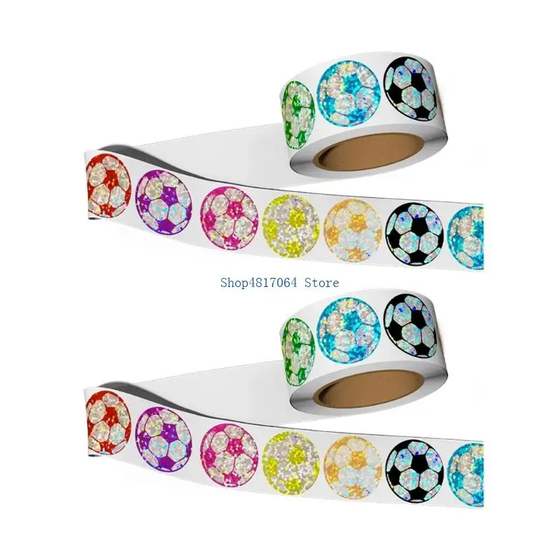 

T3LB 1000Pcs Shimmering Football Pattern Sticker Adhesive Wrapping Label For Craft