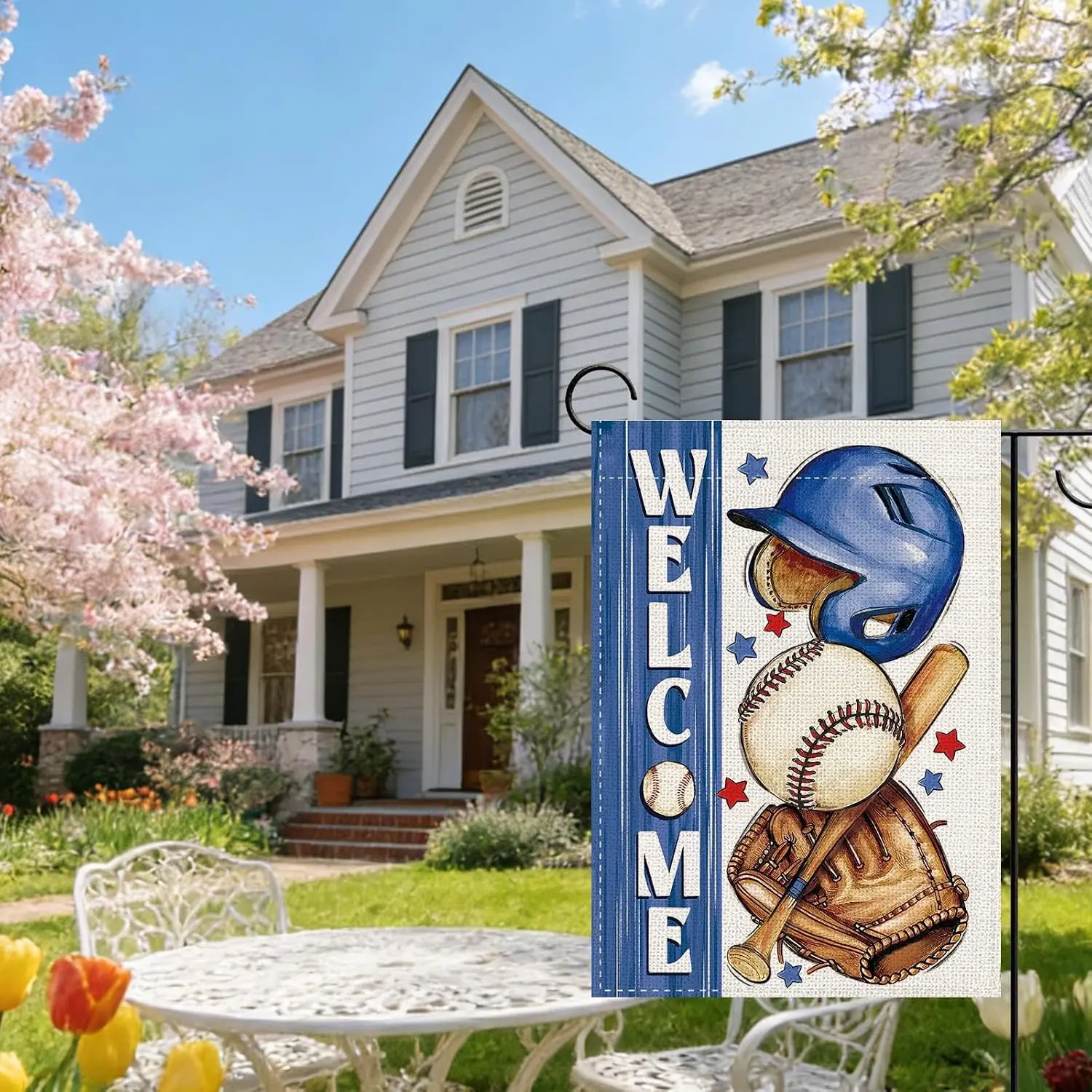 Welcome Baseball Decorative Garden Flag, Sport Helmet Bat Small Yard | Outside Decorations Baseball Player Lovers Gifts, Far llp