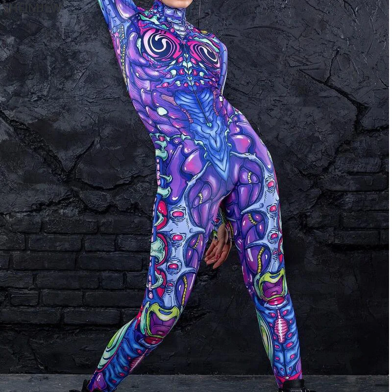 New Color Element Blue Muscle Halloween Bodysuit Cosplay Costume Female Woman Sexy Suit  Adults High-waisted Sports Jumpsuit