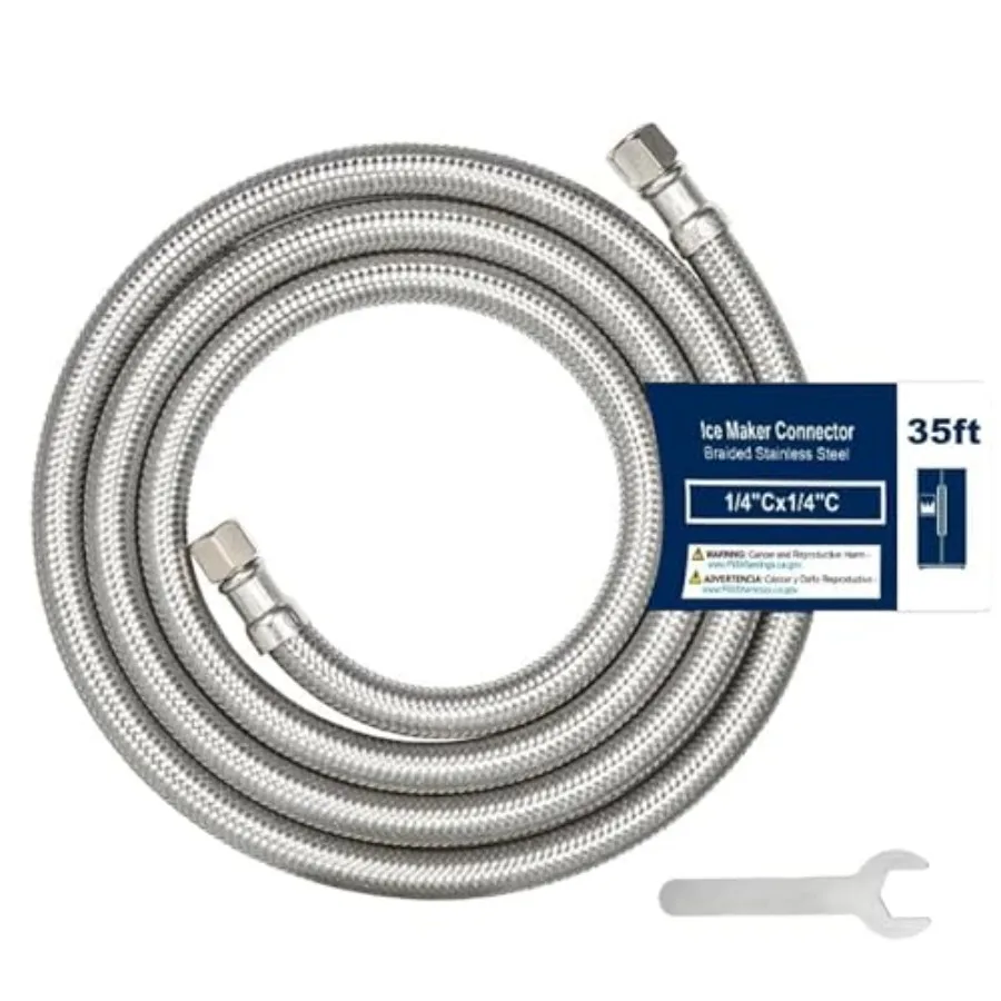 

35Feet Ice Maker Water Line Stainless Steel Braided Flexible Refrigerator Water Supply Tube with 1/4" Quick Connect Fitting Uni