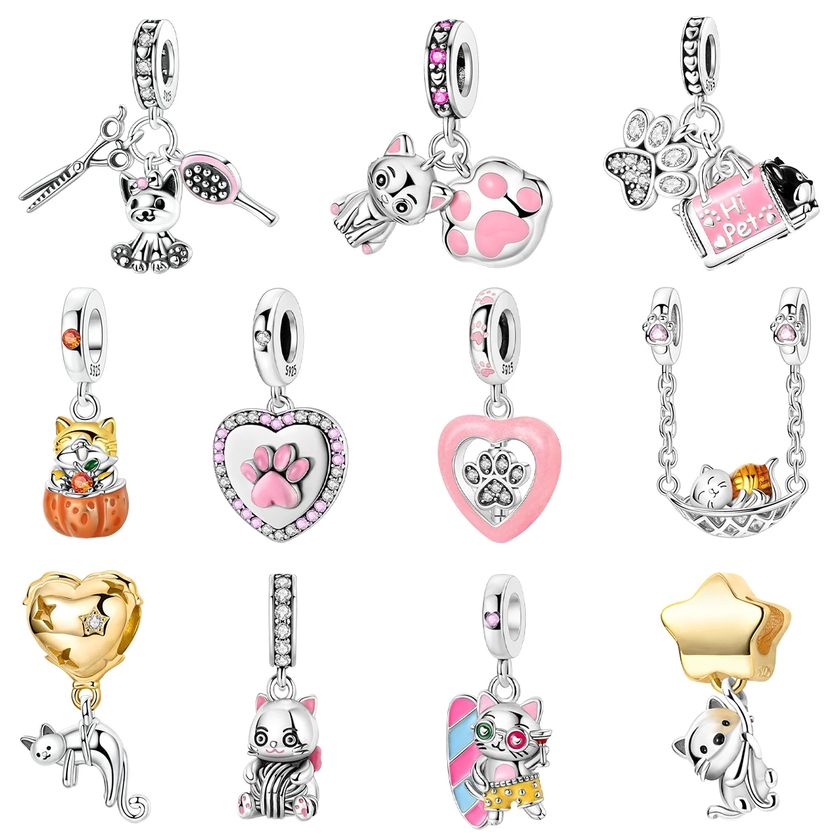 

Cute 925 Sterling Silver Originale Cat Serie Pendant Charm Beads Fit Women Bracelet Necklace DIY Jewelry Party Fine Gifts Making