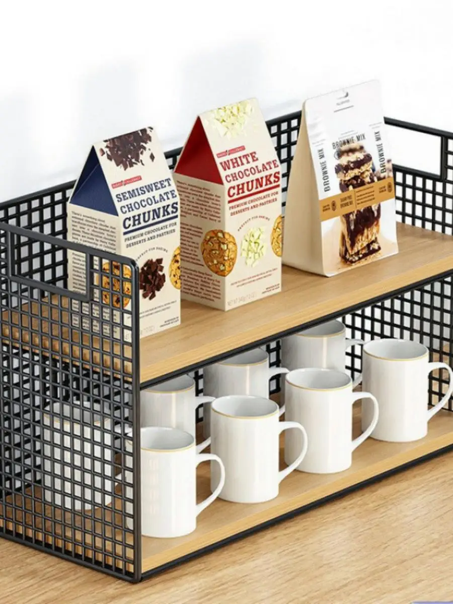 

New Multi-Layer Desktop Organizer Rack Office Kitchen Table Snack Cup Spice Small Office Iron Material No Installation Needed