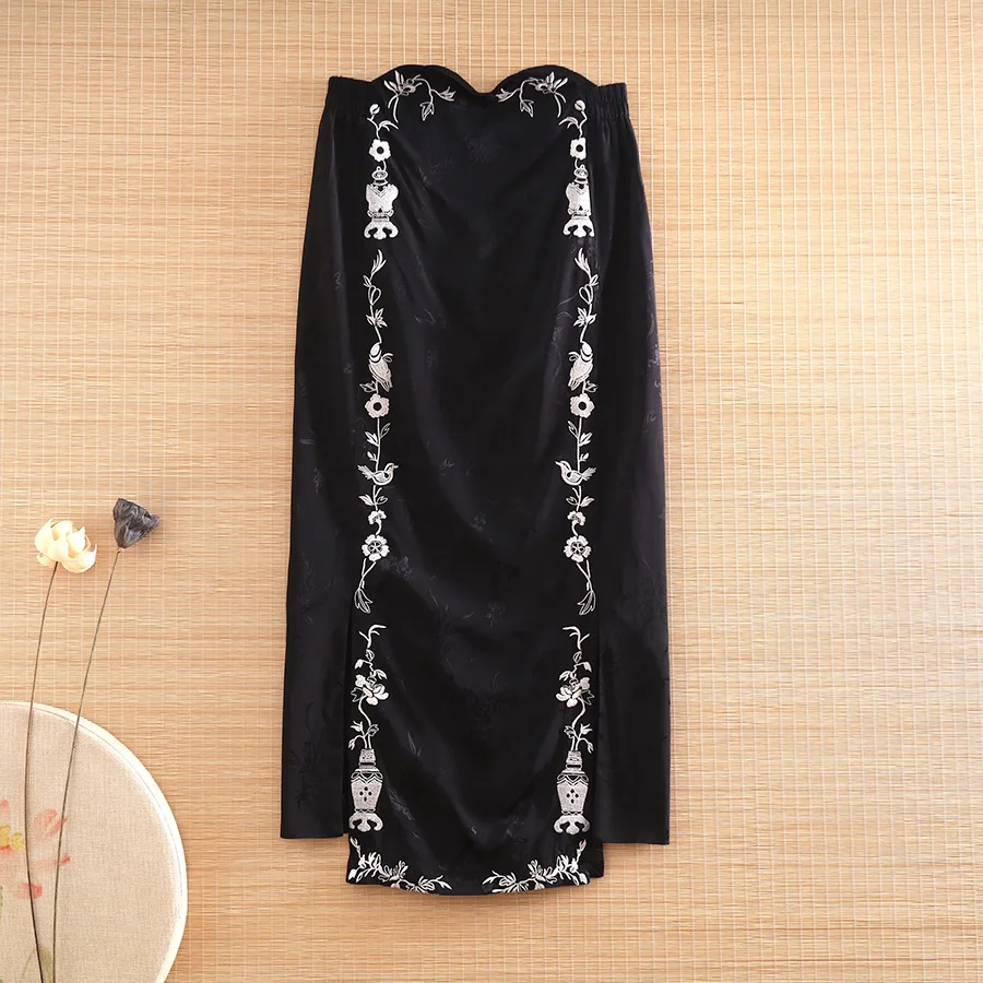 High-end Summer Embroidery Retro Mid-length Skirt Chinese Style A-line All-match Skirt Female S-XXL