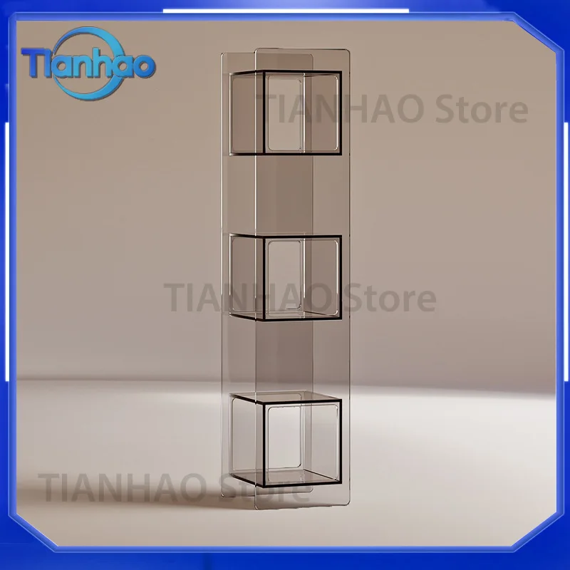 Luxury Modern Transparent Acrylic and Solid Wood Multi-Tier Floor Standing Storage Shelf Bookcase for Home Office