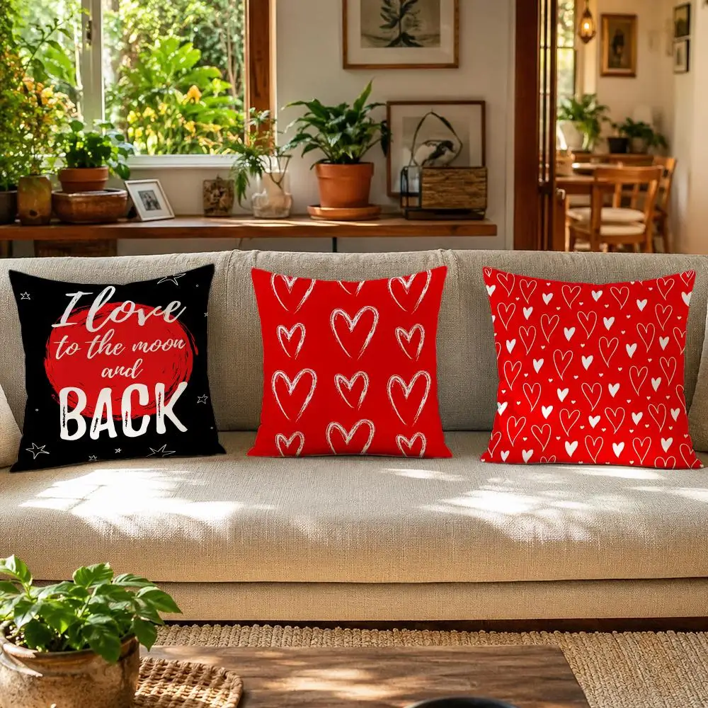 Pretty Red Love Cushion Cover Skin-Friendly Organic Linen Pillow Cover Durable Hypoallergenic Washable Soft
