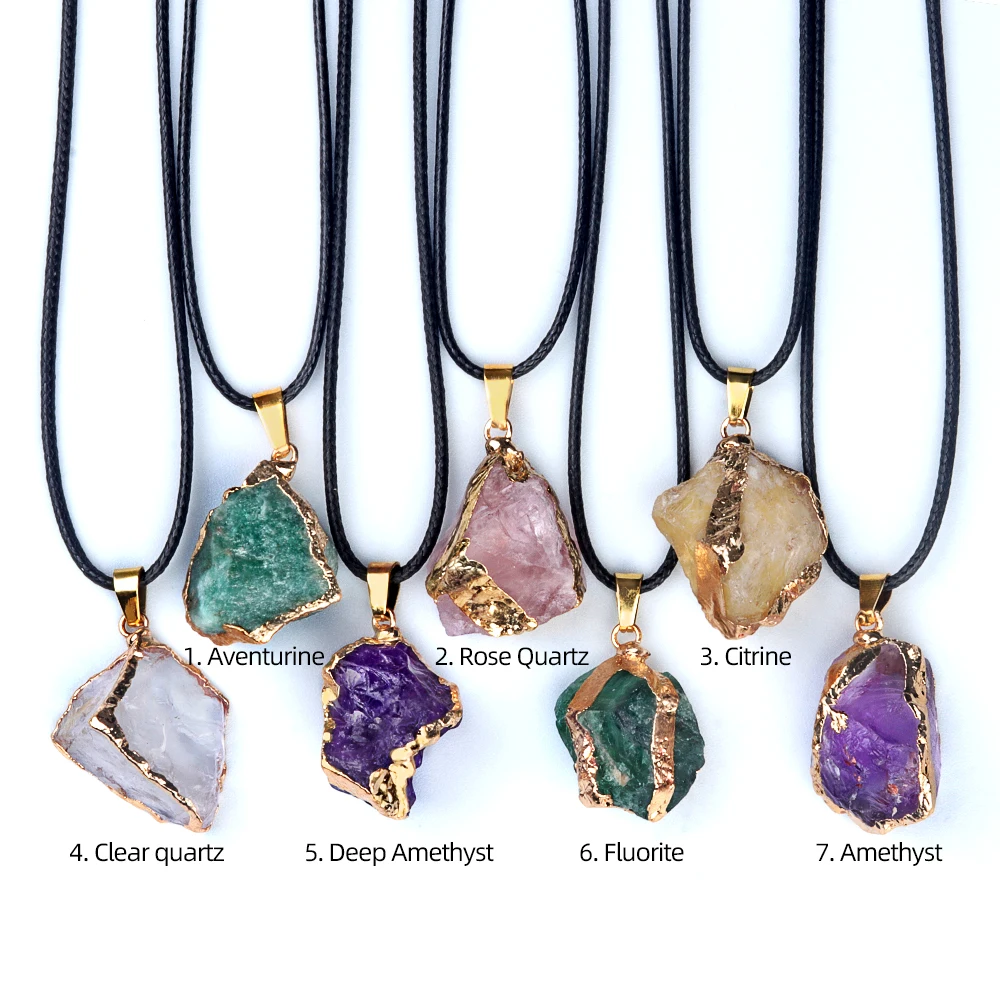 25-35mm Irregular Shape Natural Stone Crystal Necklaces Pendant Gold Color Wrap Charms for Jewelry Making DIY Earrings Accessory