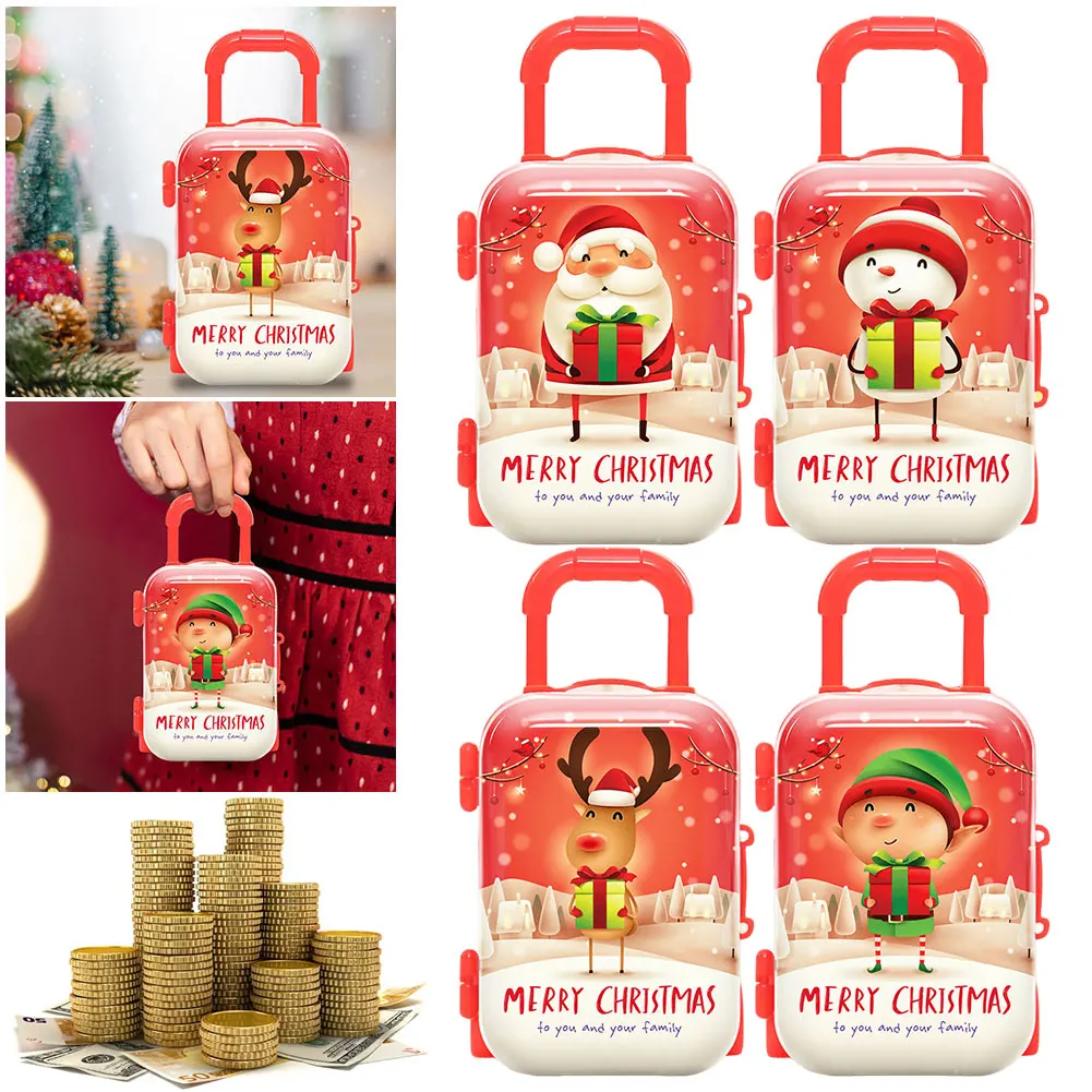 【セール中】クリスマス漫画のスーツケース,サンタクロース,雪だるま,エルク,エルフ,プラスチック人形,旅行,お祭りのテーマ,アクセサリー
