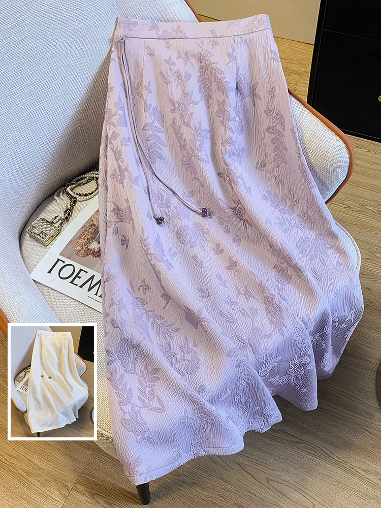 

Ele New Chinese Sle Long A-Line Skirt with Tassel High Waist Slimming Midi Skirt for Women in Their Thirties