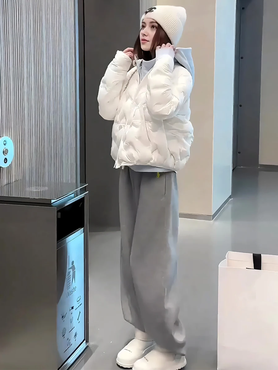 Mujer ort Puffer Jaet Ligero Cálido Color puro Faionable Prendas de abrigo de invierno Casual Sle Blanco Du relleno de plumón