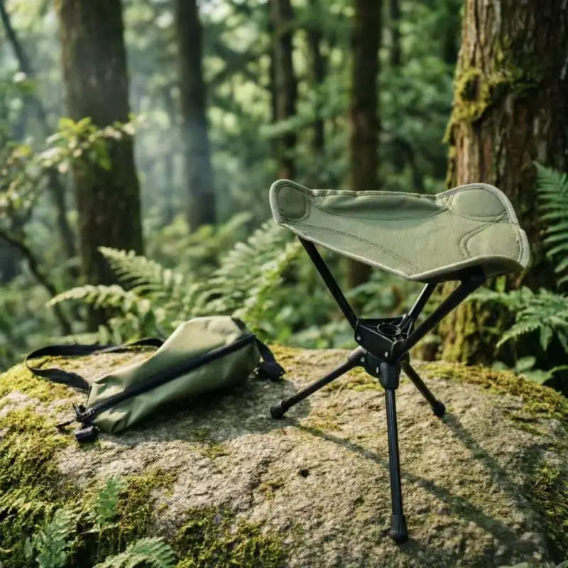 

Усиленный вращающийся складной стул-треугольник - портативное высокое кресло для кемпинга, рыбалки, автопутешествий и путешествий (до 150 кг)