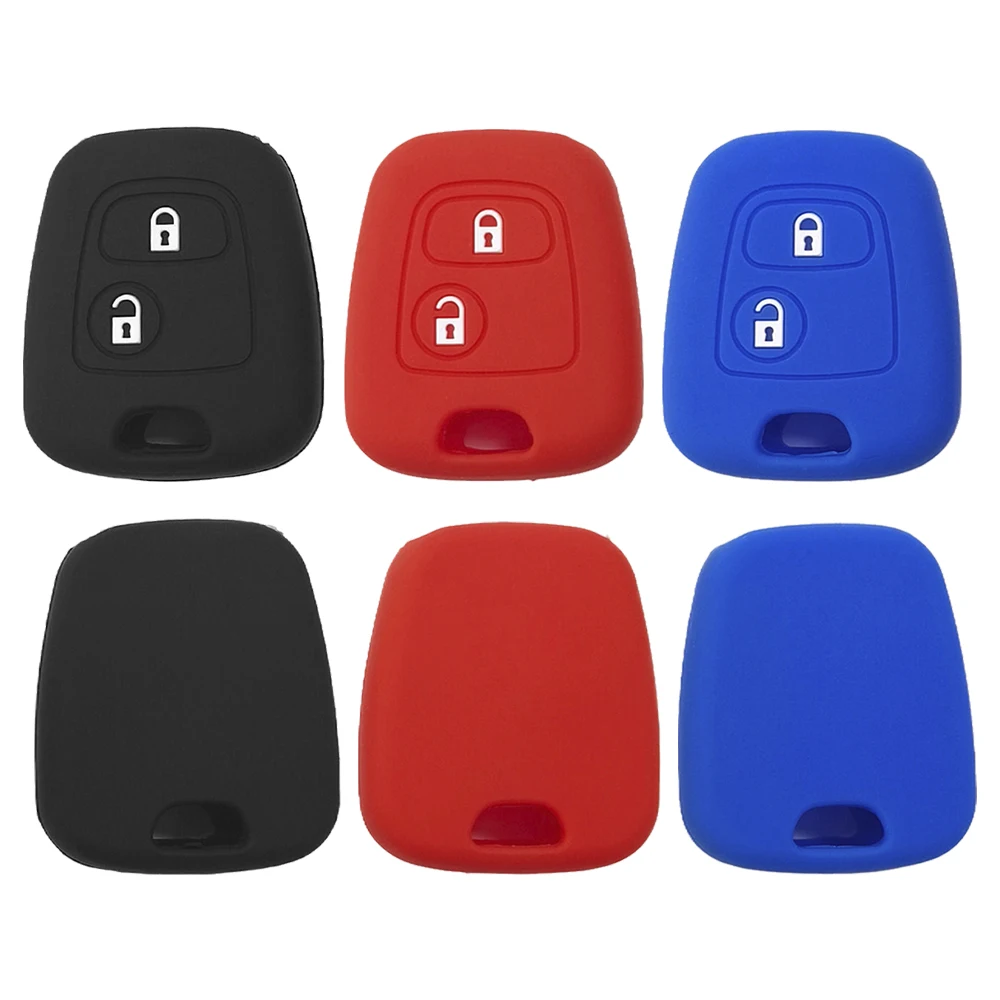 

1Pc 2 Buttons Silicone Car Key Cover Fit for Toyota Aygo for Peugeot 107 206 307 207 408 for Citroen C2 C3 C4 Black, Red, Blue