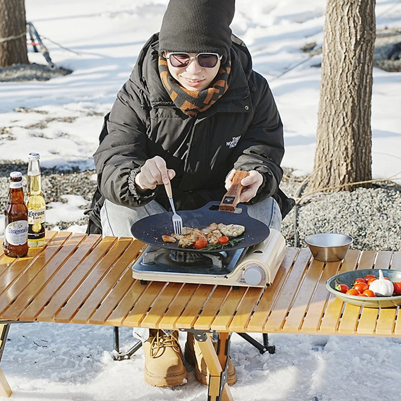 مكافحة السمط خشب متين مقبض مقلاة شواء حربة قابل للتعديل مقاومة للحرارة معزول قبضة التخييم في الهواء الطلق نزهة أداة #1