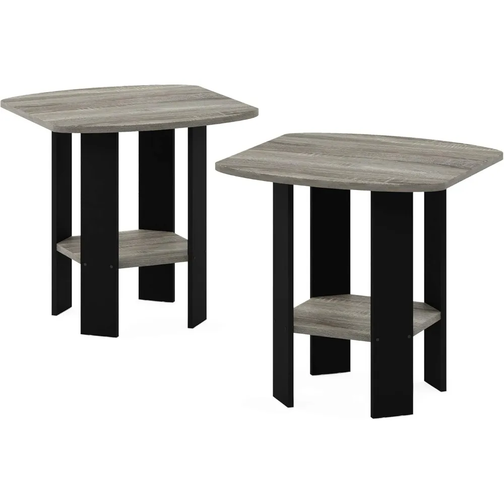 Furinno Simple Design End Table, 2-Pack, French Oak Grey/Black