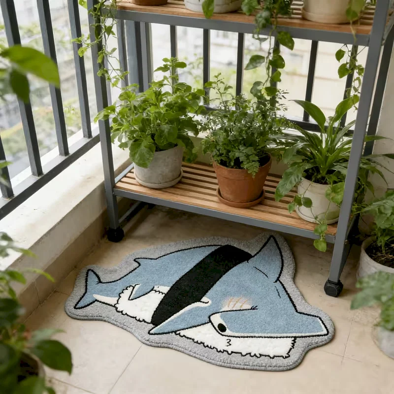 VIKAMA Cartoon Turtle Shark Goldfish Carpet Cute Anti Slip Soft Floor Mat Bedroom Living Room Indoor Home Decoration