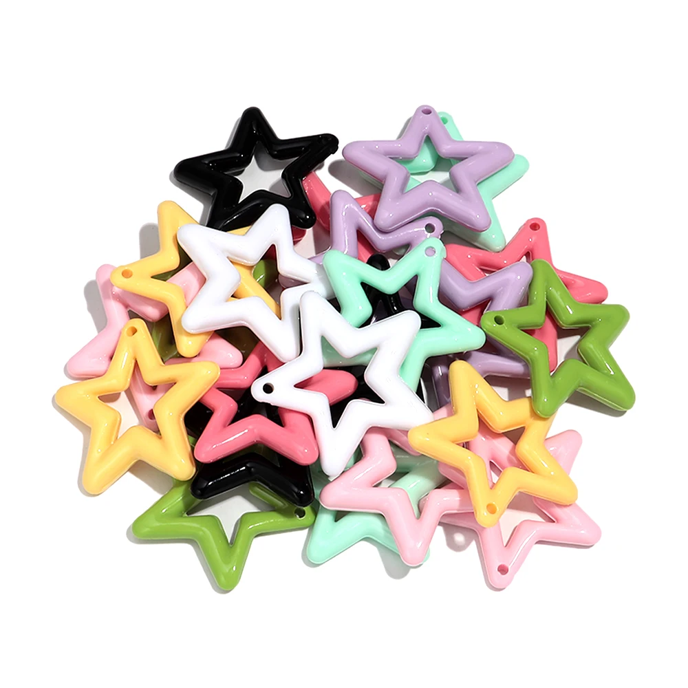 5pcs/lot Colorful Acrylic 47x50mm Hollow Star Shape Charms Pendant for DIY Jewelry Craft Making Keychain Hair Accessories