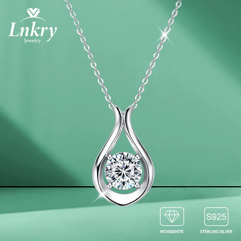 

Lnkry сверкающие 2 карата муассанитовые ожерелья Collier Argent стерлингового серебра 925 пробы подвеска-капля ожерелье ювелирные изделия для женщин