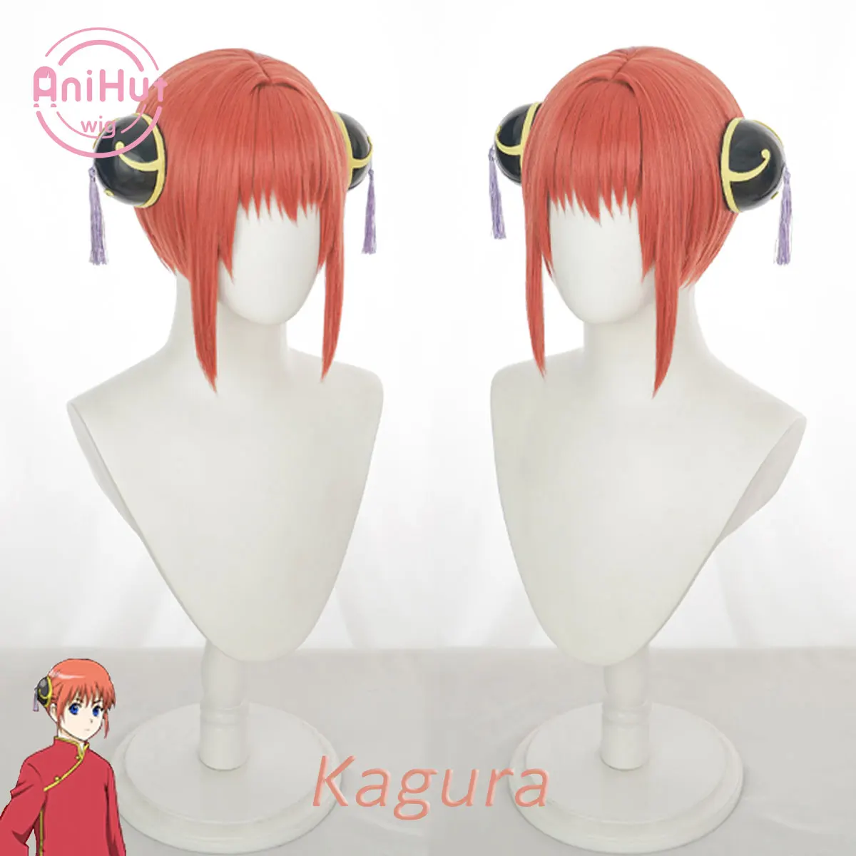 【AniHut】Kagura anime Gin Tama orange Cosplay Wig headwear hair clips prop Heat Resistant Synthetic Cosplay Hair Kagura Cosplay