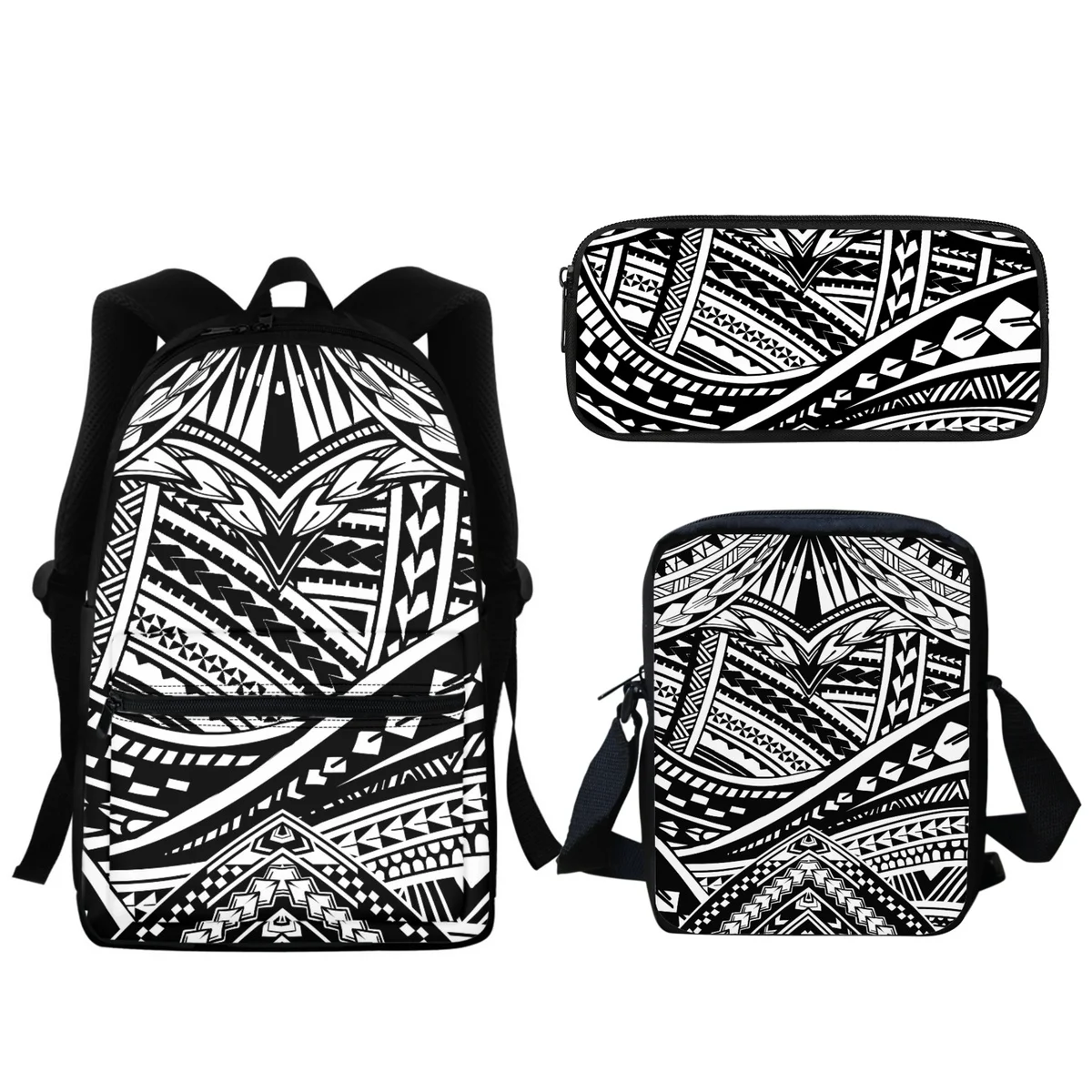 

New 3PC Polynesian Tattoo Printing Casual Student School Bag College Fashion Retro Backpack Lunch Satchel Pencil Case Gift 2023