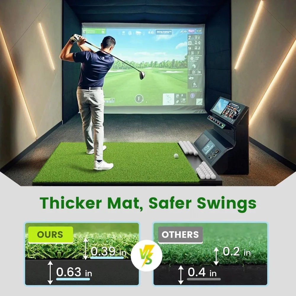 

Golf Hitting Mat with Ball Tray, 5x4 & 6x4 ft, 26mm/31mm Thick, Alignment Line Options for Indoor Outdoor Practice