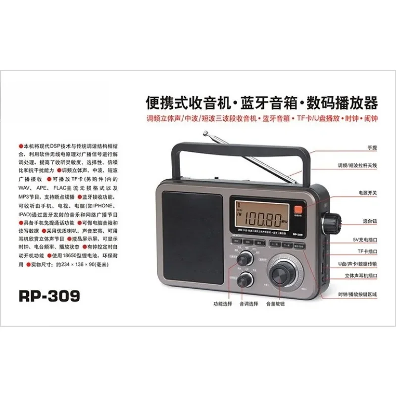 RP-309 Portable DSP Digital Radio Bluetooth Speaker MP3 Player AAAGoods in stock