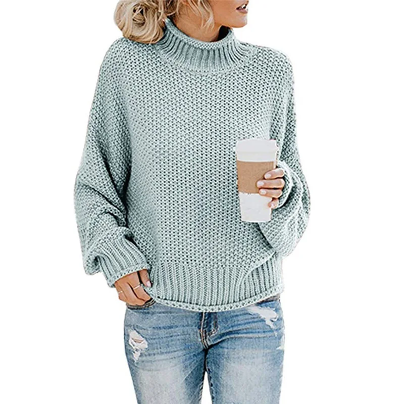 Autumn Winter Women's Knitwear Sweater Thick Thread Warm Pullover High Neck Sweaters For Women