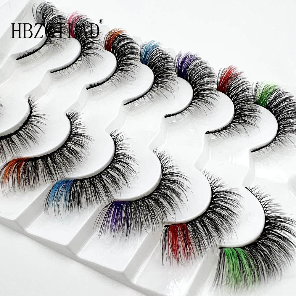 New 3D Mink Lashes 7Pairs Colored Lashes 100% Fluffy Mink Lashes Mix Colored Eyelashes Pink Blue Red False Eyelashes Makeup