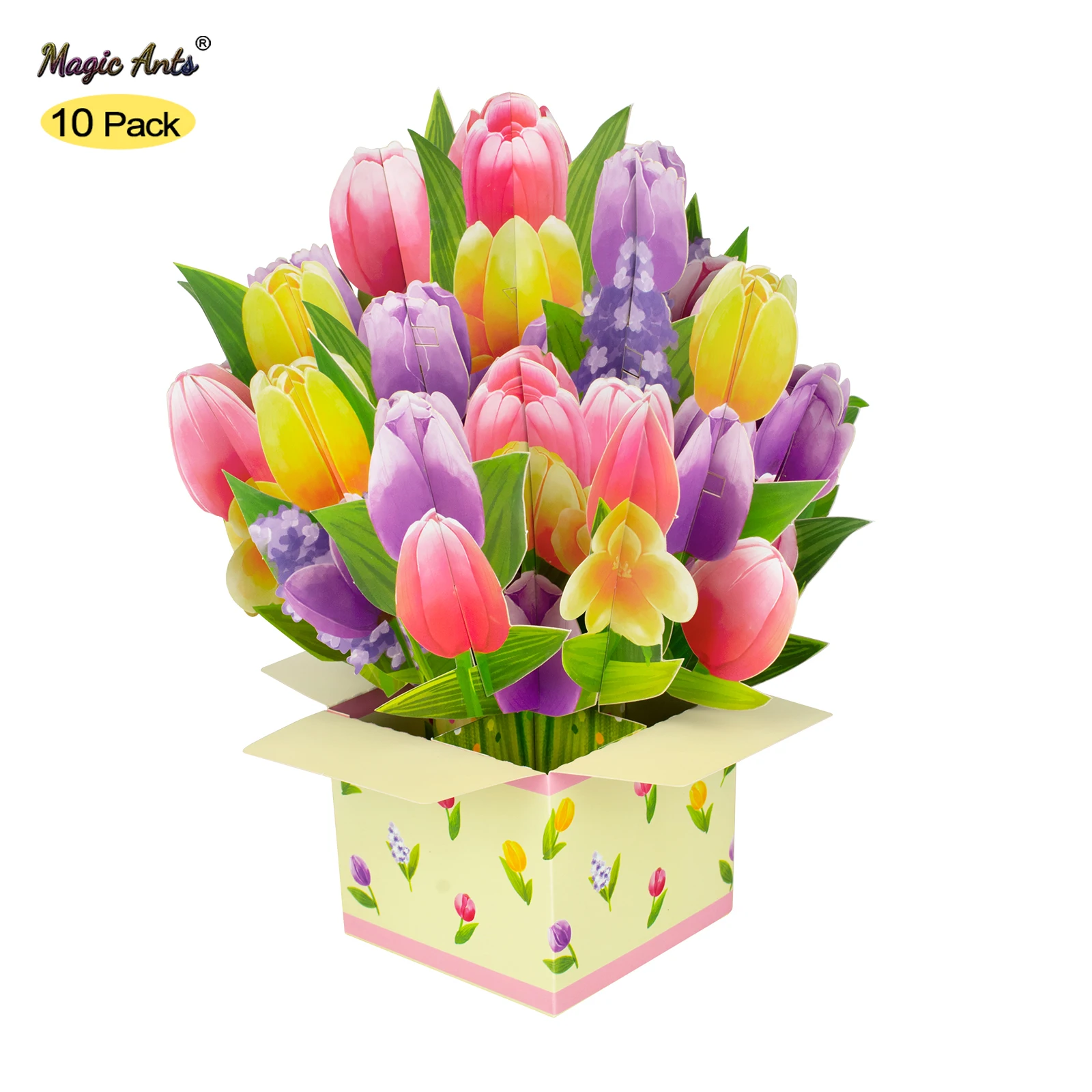 10 Pack Flowers Bouquet Pop Up Card 3D Tulips Greeting Cards for Mother's Day Birthday Anniversary Wife BTB-YJX*10